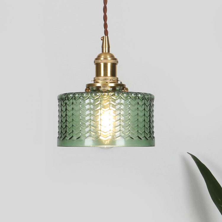 Traditional Japanese Brass Glass Round Jar 1-Light Pendant