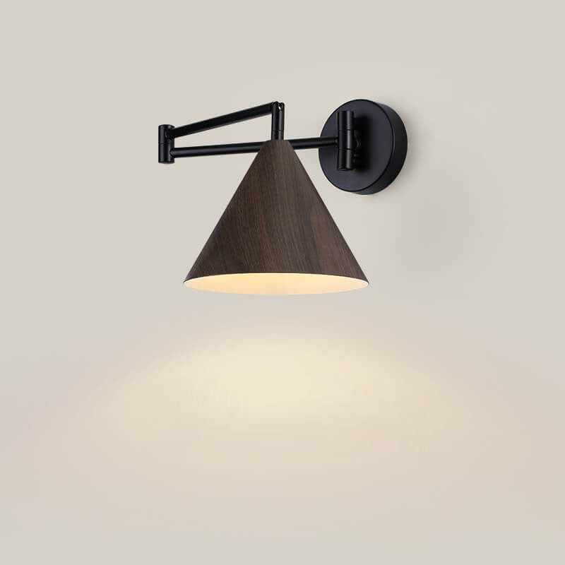 Contemporary Nordic Cone Swing Arm Wood Grain Iron 1-Light