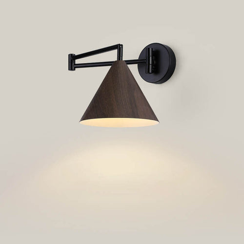 Contemporary Nordic Cone Swing Arm Wood Grain Iron 1-Light