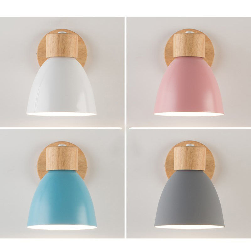 Modern Minimalist Solid Color Macaron Iron Wood 1-Light