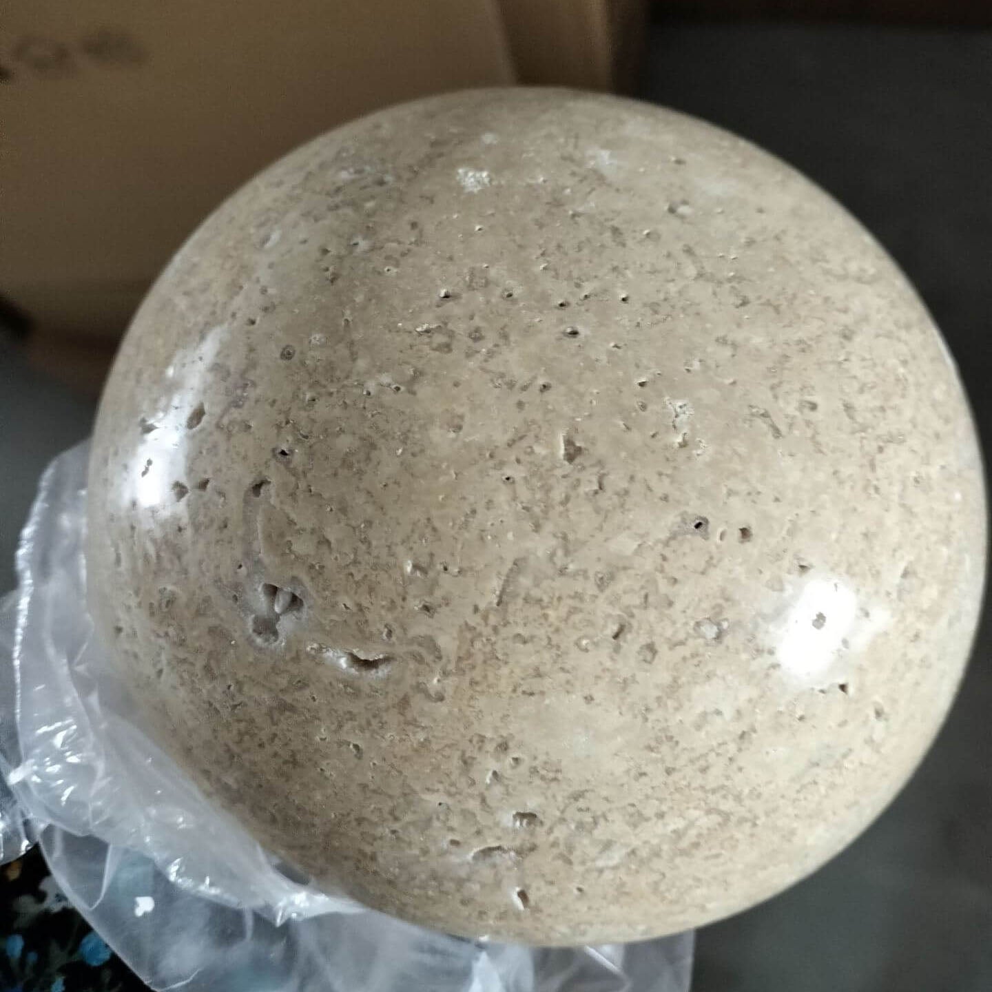 Traditional Japanese Round Yellow Travertine Wabi-Sabi LED