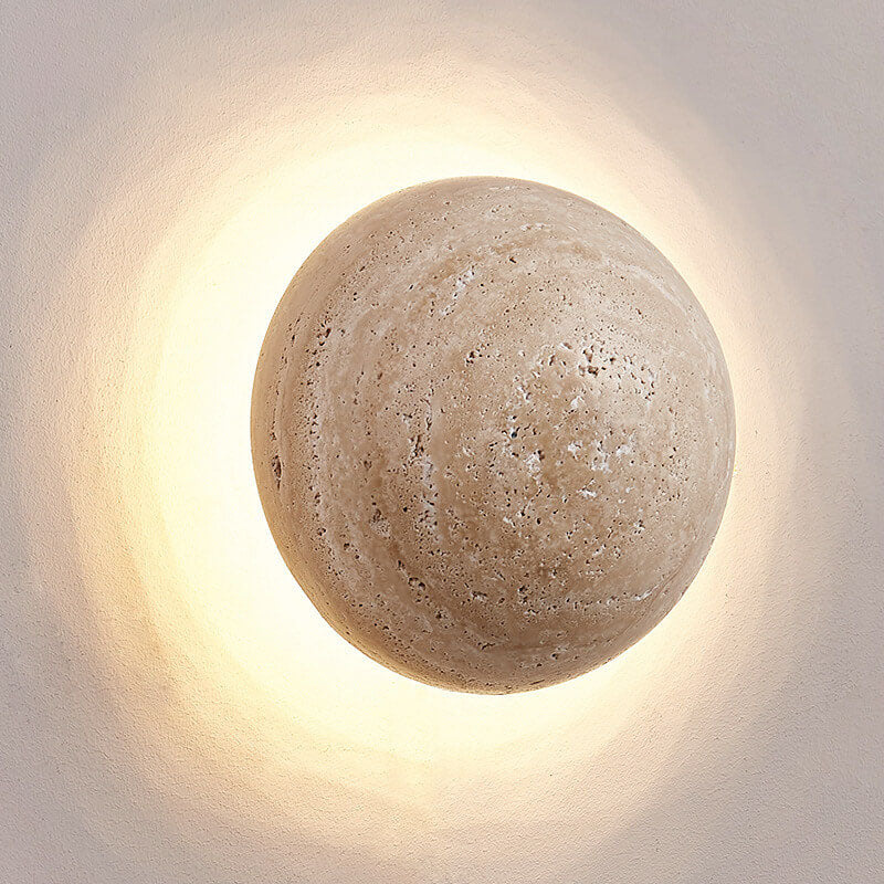 Traditional Japanese Round Yellow Travertine Wabi-Sabi LED