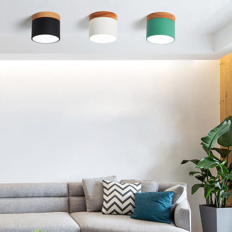 Scandinavian Macaroon Solid Color Log LED Flush Mount