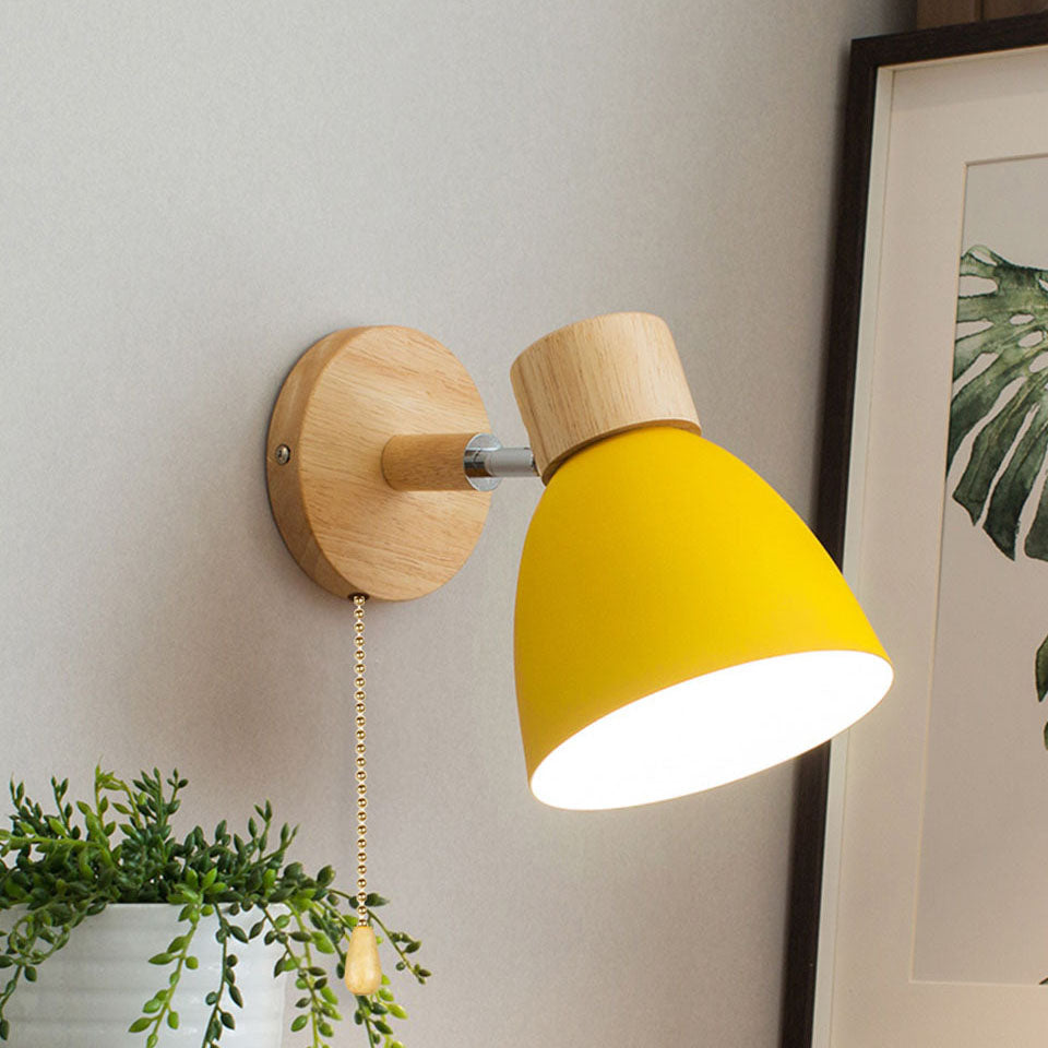 Modern Minimalist Solid Color Macaron Iron Wood 1-Light