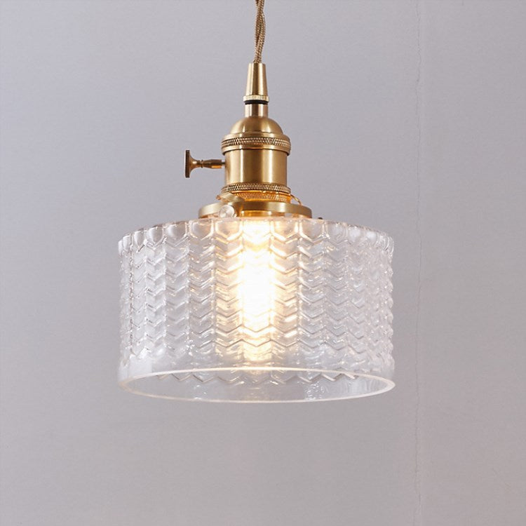 Traditional Japanese Brass Glass Round Jar 1-Light Pendant