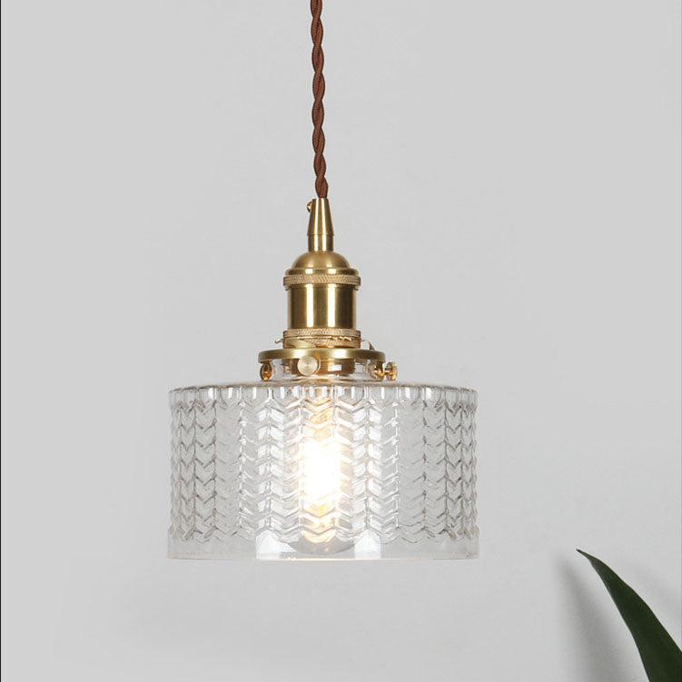 Traditional Japanese Brass Glass Round Jar 1-Light Pendant