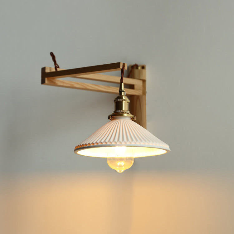Nordic Milk White Striped Glass Walnut Retractable 1-Light