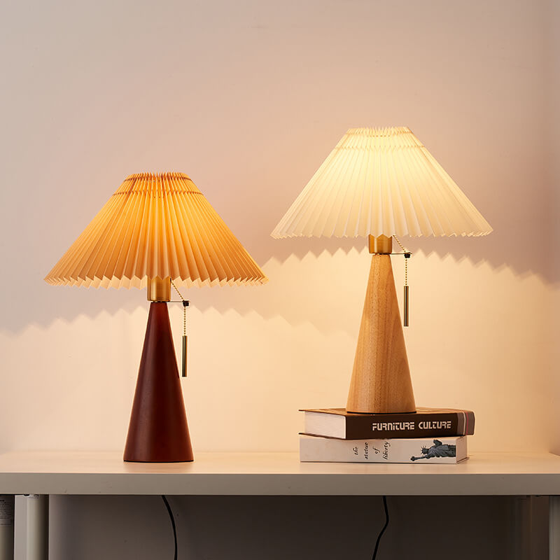 Japanese Minimalist Vintage Pleated Wooden Fabric LED Table