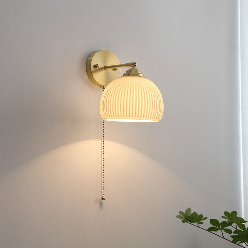 Contemporary Nordic Striped White Glass Brass 1-Light Pull