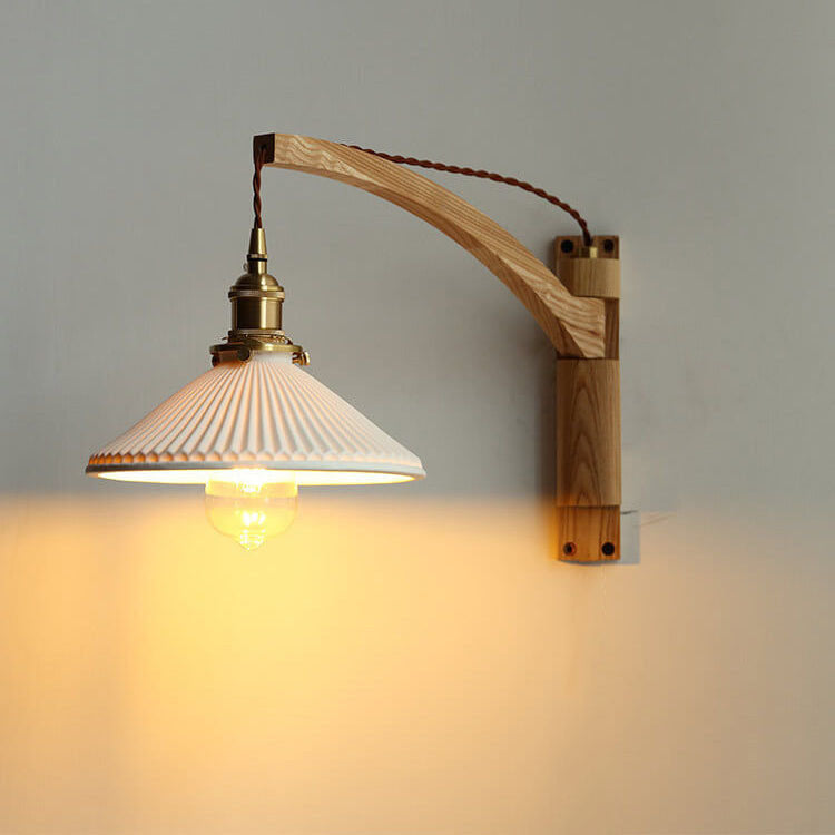 Nordic Milk White Striped Glass Walnut Retractable 1-Light