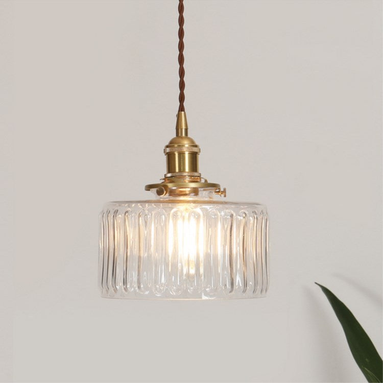 Traditional Japanese Brass Glass Round Jar 1-Light Pendant
