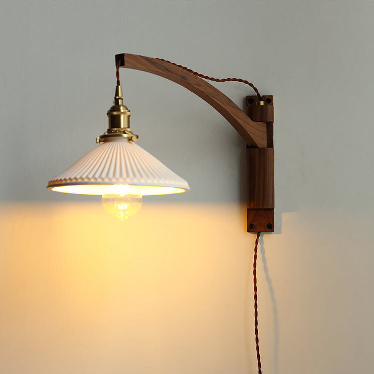Nordic Milk White Striped Glass Walnut Retractable 1-Light