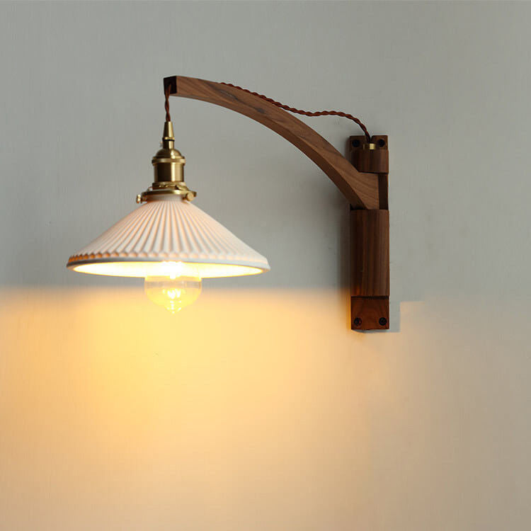 Nordic Milk White Striped Glass Walnut Retractable 1-Light