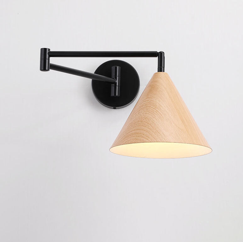 Contemporary Nordic Cone Swing Arm Wood Grain Iron 1-Light