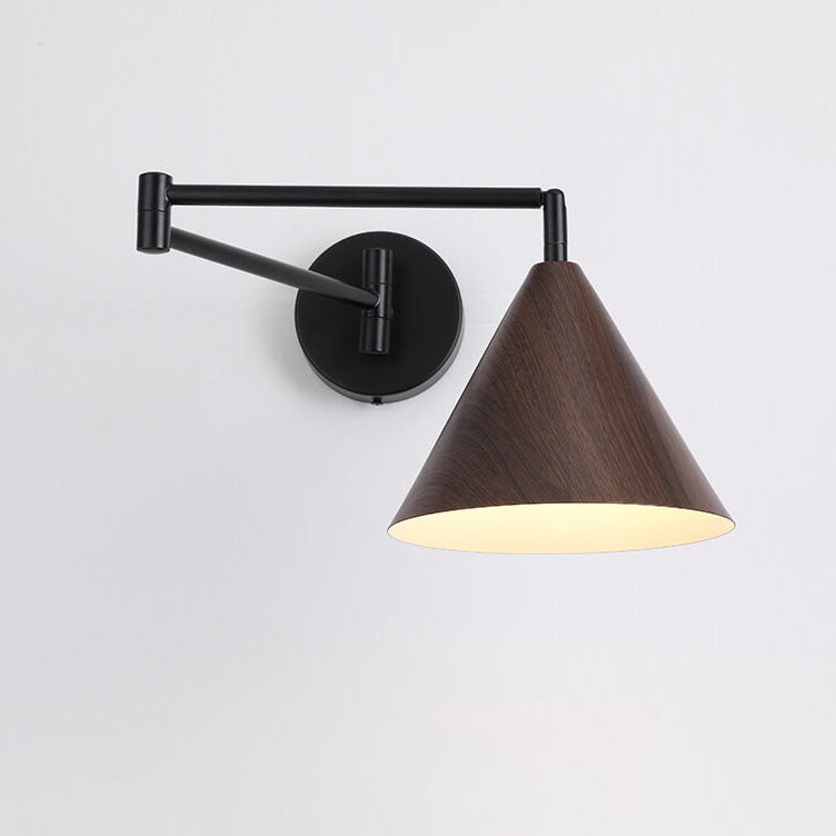 Contemporary Nordic Cone Swing Arm Wood Grain Iron 1-Light