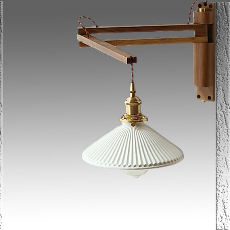 Nordic Milk White Striped Glass Walnut Retractable 1-Light