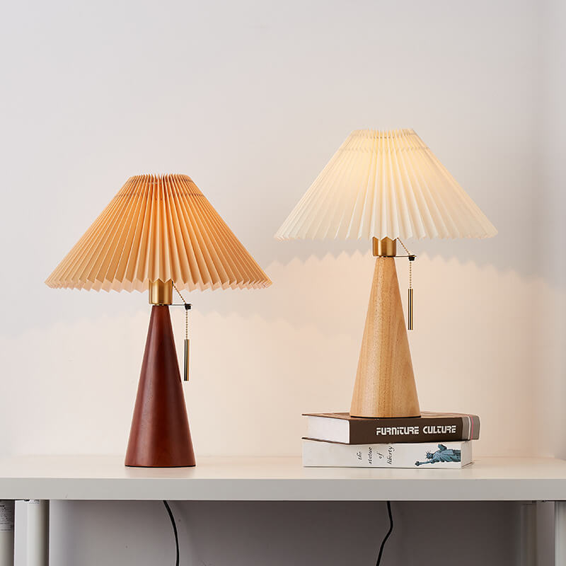 Japanese Minimalist Vintage Pleated Wooden Fabric LED Table