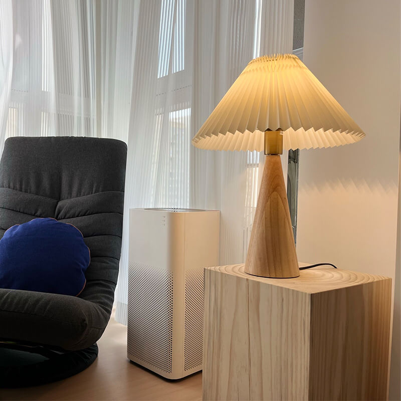 Japanese Minimalist Vintage Pleated Wooden Fabric LED Table