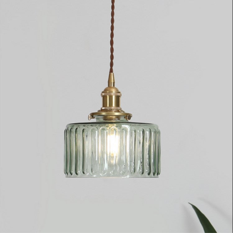 Traditional Japanese Brass Glass Round Jar 1-Light Pendant