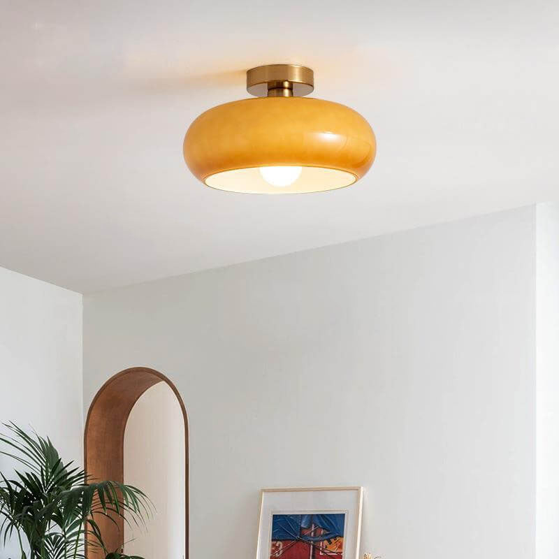 Modern Retro Round Solid Color Glass Electroplated Copper