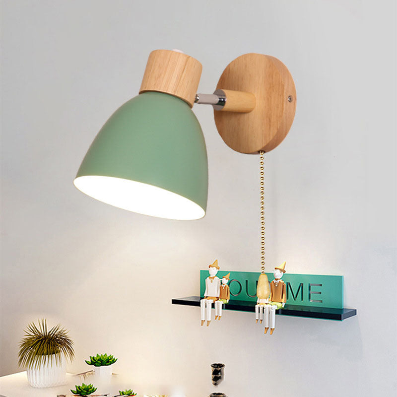 Modern Minimalist Solid Color Macaron Iron Wood 1-Light