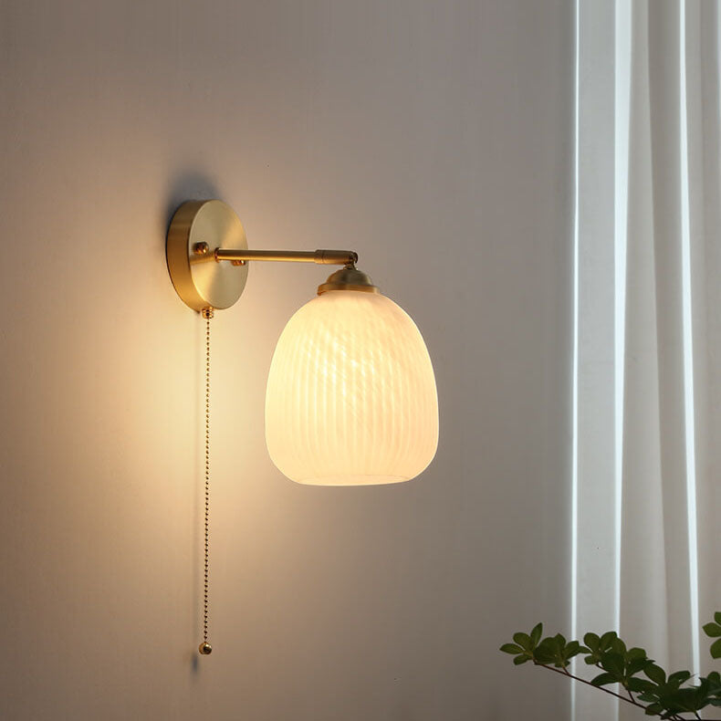 Contemporary Nordic Striped White Glass Brass 1-Light Pull