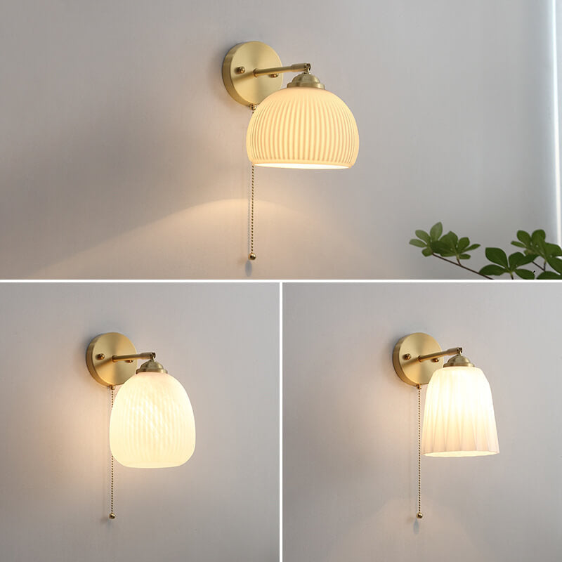 Contemporary Nordic Striped White Glass Brass 1-Light Pull