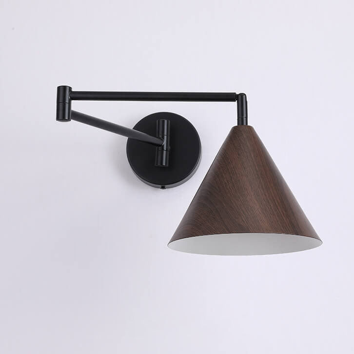 Contemporary Nordic Cone Swing Arm Wood Grain Iron 1-Light