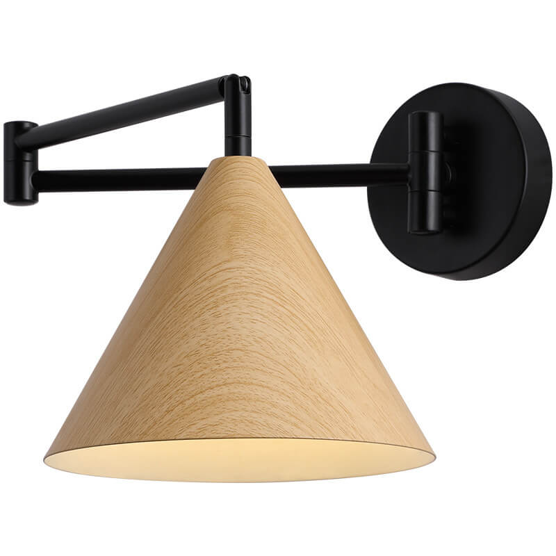 Contemporary Nordic Cone Swing Arm Wood Grain Iron 1-Light