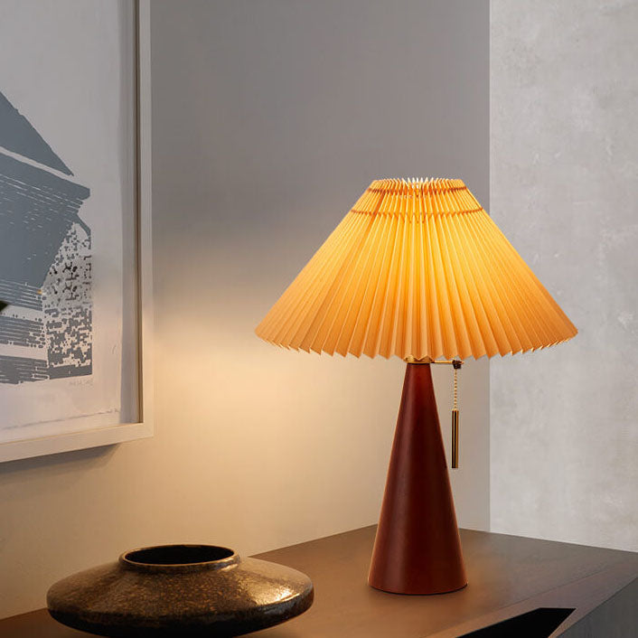 Japanese Minimalist Vintage Pleated Wooden Fabric LED Table