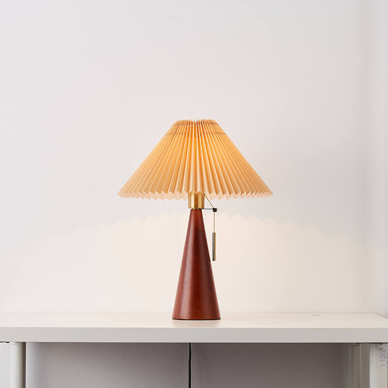 Japanese Minimalist Vintage Pleated Wooden Fabric LED Table