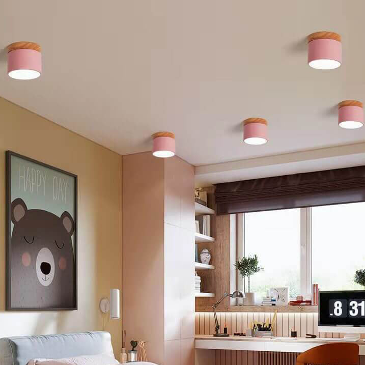 Scandinavian Macaroon Solid Color Log LED Flush Mount