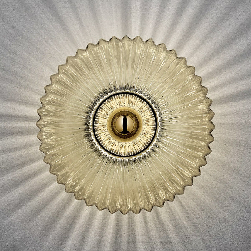 Contemporary Nordic Iron Striped Glass Round Disc 1-Light