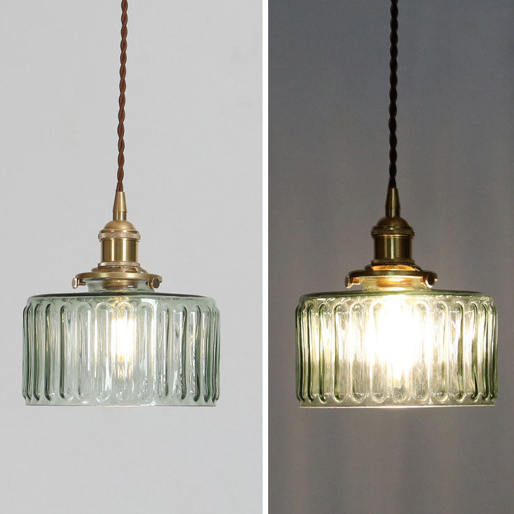 Traditional Japanese Brass Glass Round Jar 1-Light Pendant