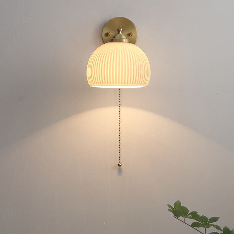 Contemporary Nordic Striped White Glass Brass 1-Light Pull