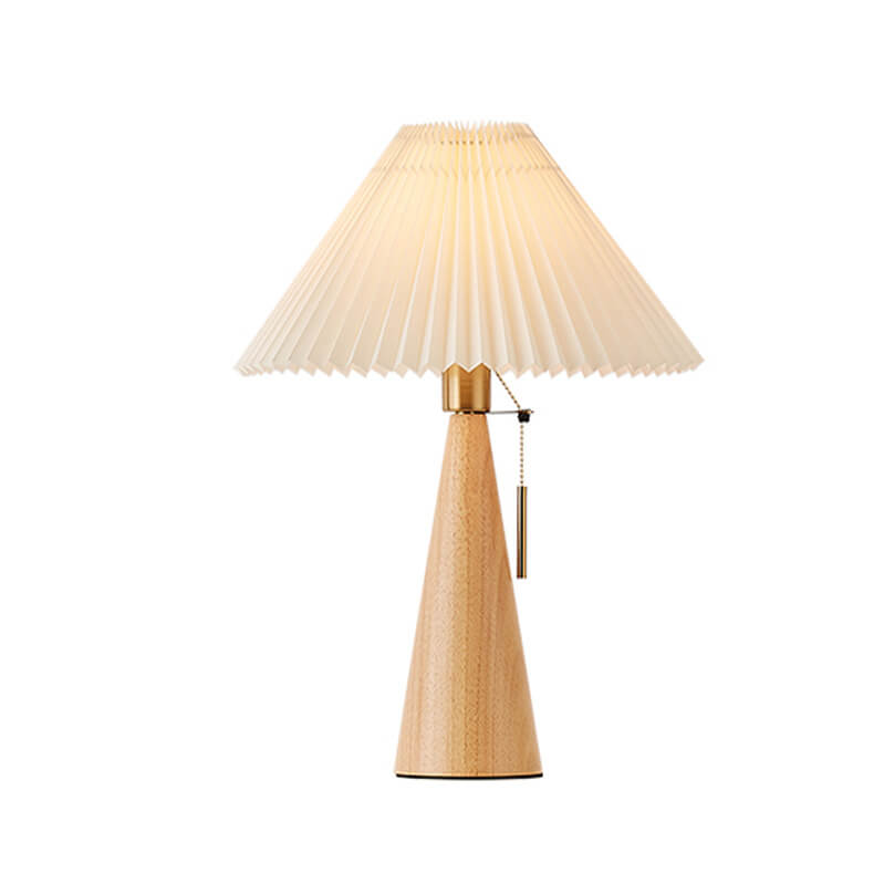 Japanese Minimalist Vintage Pleated Wooden Fabric LED Table