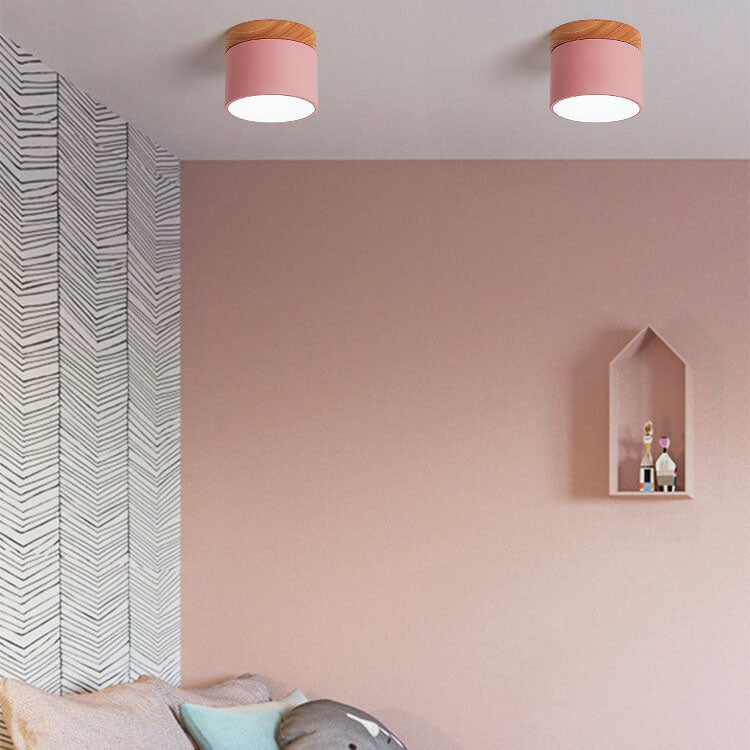 Scandinavian Macaroon Solid Color Log LED Flush Mount