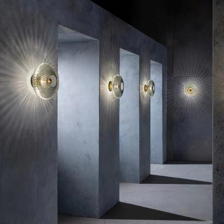 Contemporary Nordic Iron Striped Glass Round Disc 1-Light