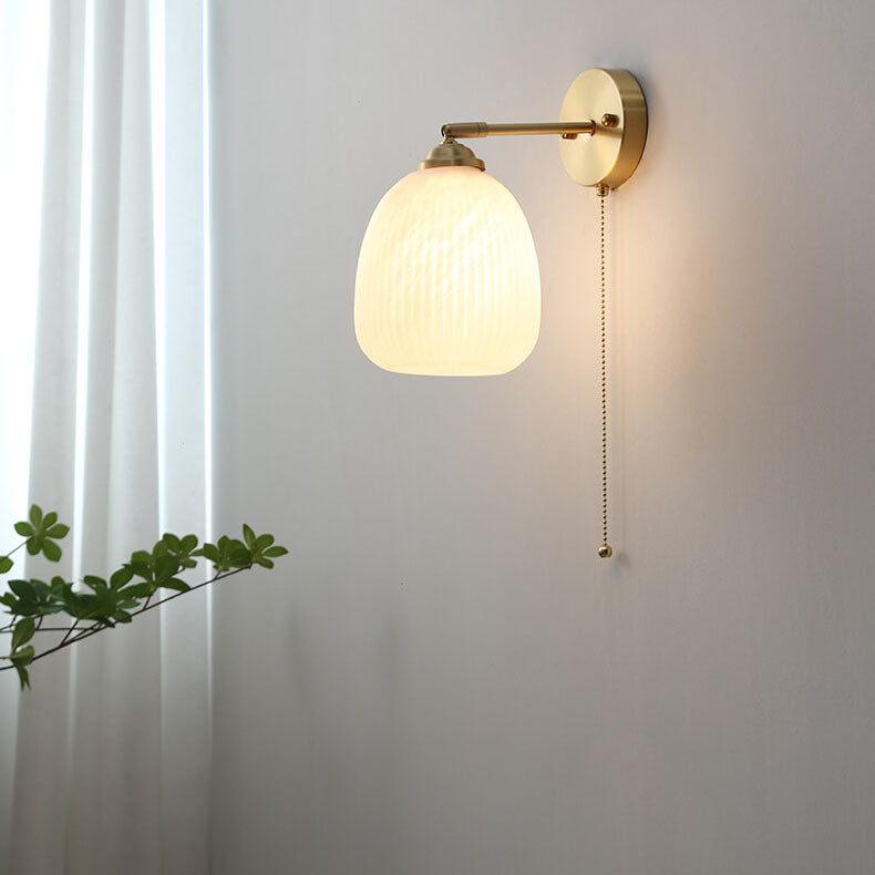 Contemporary Nordic Striped White Glass Brass 1-Light Pull