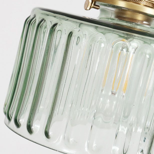 Traditional Japanese Brass Glass Round Jar 1-Light Pendant