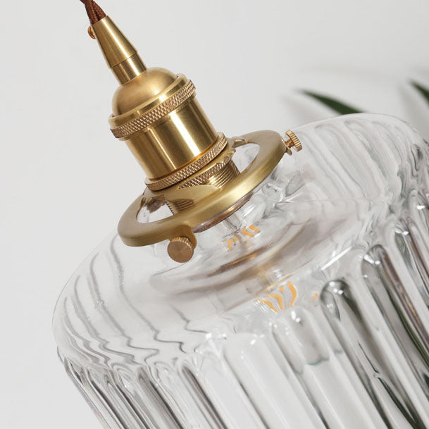 Traditional Japanese Brass Glass Round Jar 1-Light Pendant