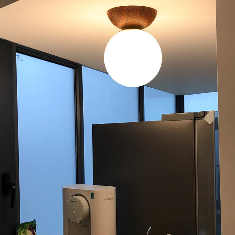 Modern Minimalist Glass Iron Orb 1-Light Semi-Flush Mount