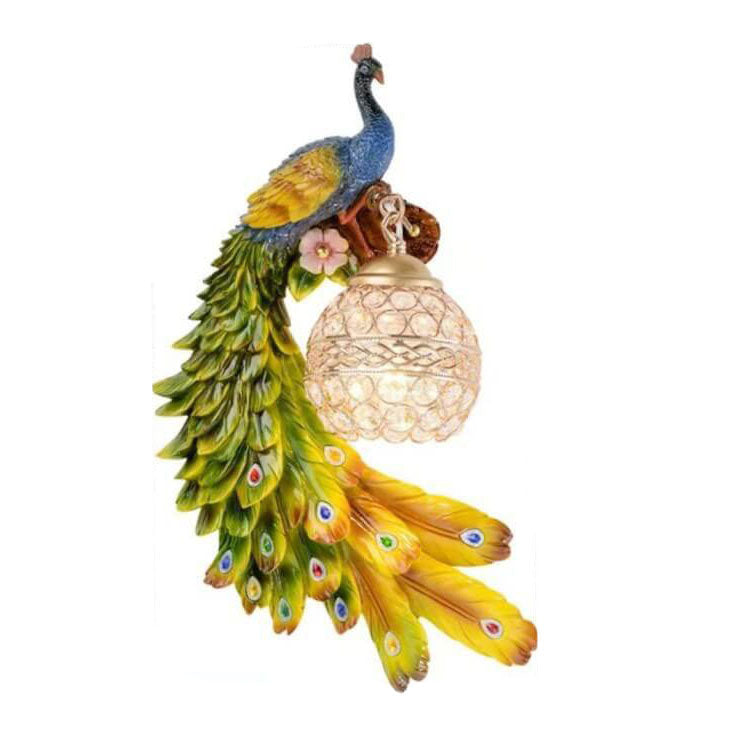 Vintage Ornate Resin Long Tail Peacock Crystal Ball Shade