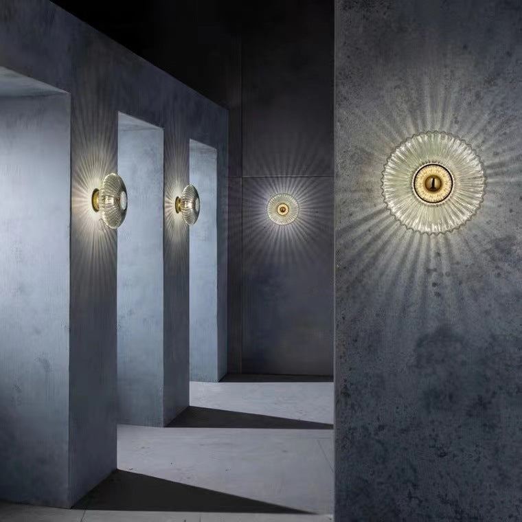 Contemporary Nordic Iron Striped Glass Round Disc 1-Light