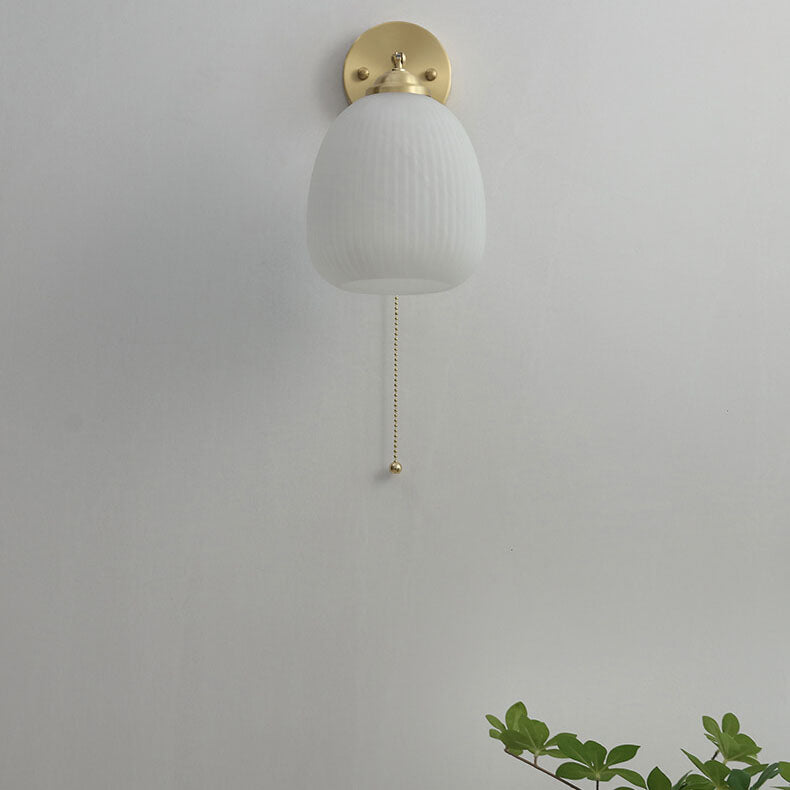 Contemporary Nordic Striped White Glass Brass 1-Light Pull