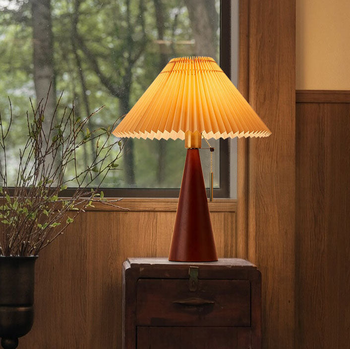 Japanese Minimalist Vintage Pleated Wooden Fabric LED Table
