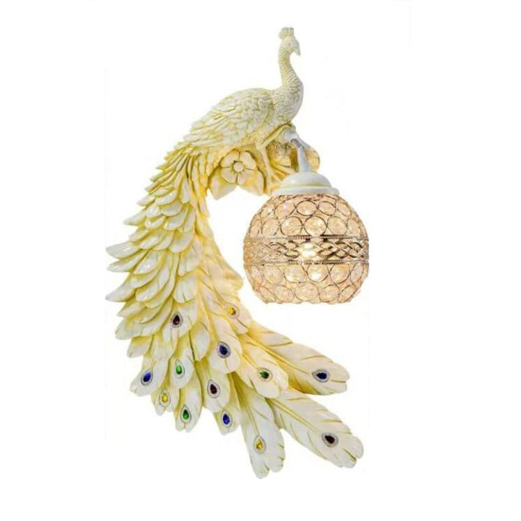 Vintage Ornate Resin Long Tail Peacock Crystal Ball Shade