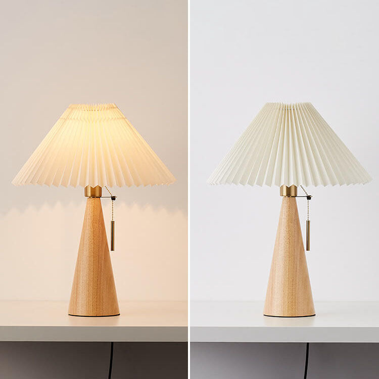 Japanese Minimalist Vintage Pleated Wooden Fabric LED Table