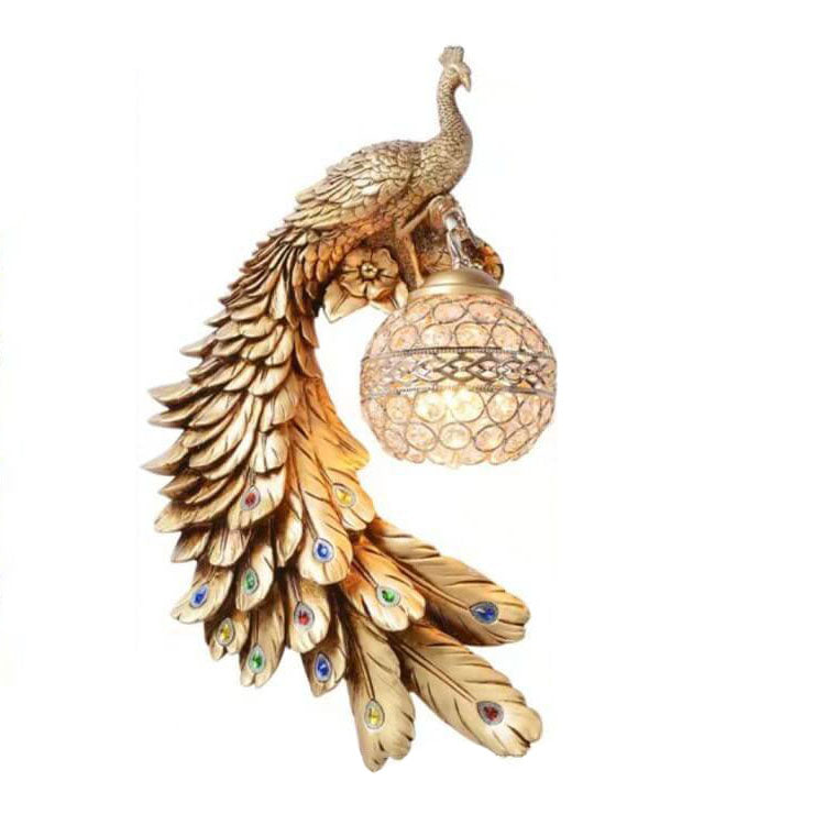 Vintage Ornate Resin Long Tail Peacock Crystal Ball Shade