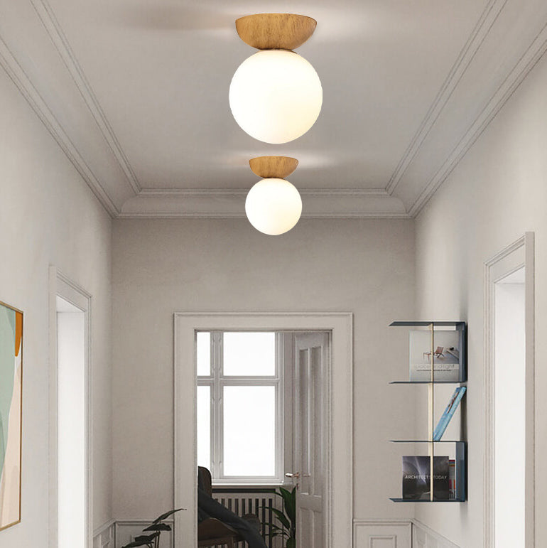 Modern Minimalist Glass Iron Orb 1-Light Semi-Flush Mount